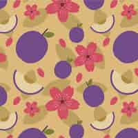 無料ベクター ヴィンテージの幾何学的な梅の果実と花のパターン