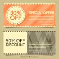 Free vector vintage gift vouchers with geometric backgrounds