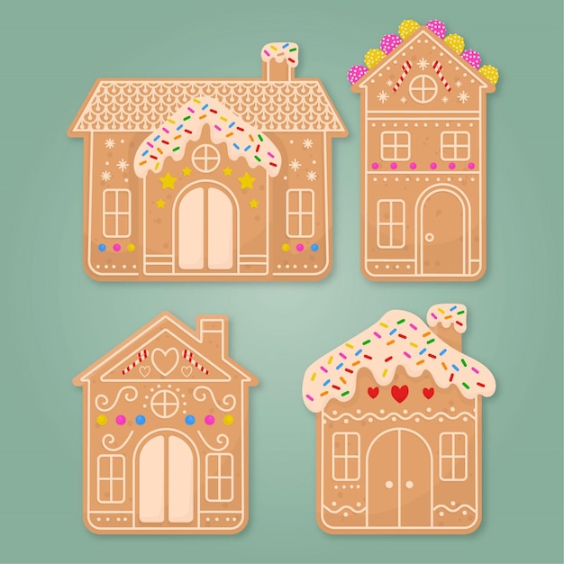 Free vector vintage gingerbread house collection