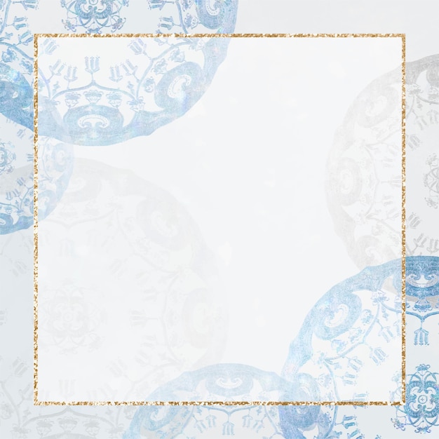 Free vector vintage gold frame vector on blue mandala background, remixed from noritake factory china porcelain tableware design