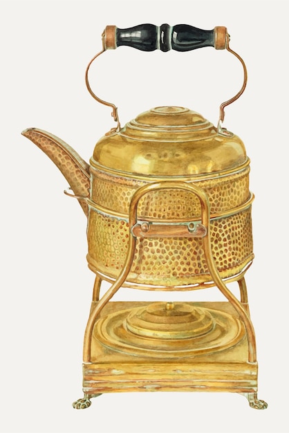 Вектор иллюстрации старинного золотого чайника, ремикс из работы Фрэнка М. Кина