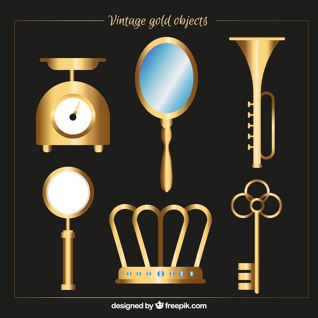 Free vector vintage golden accessories pack