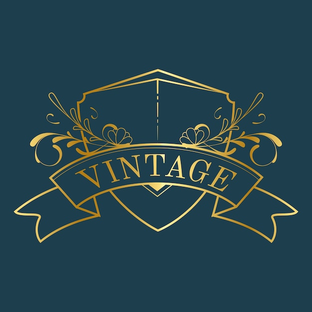 Free vector vintage golden art nouveau badge on blue vector