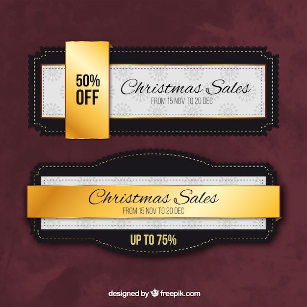 Vintage golden banners of christmas sales