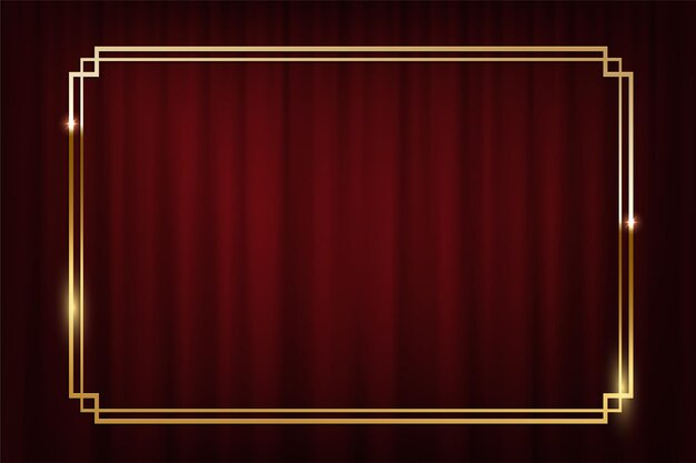 Vintage golden border isolated on red curtain background
