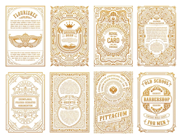 Vintage golden calligraphic flourish frames labels and template cards