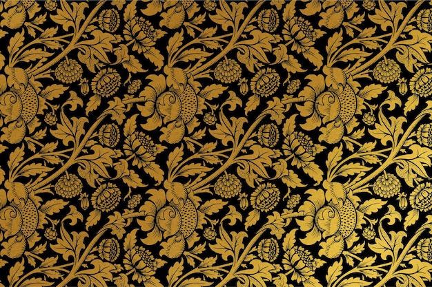 Vintage golden floral background vector remix from artwork by William Morris