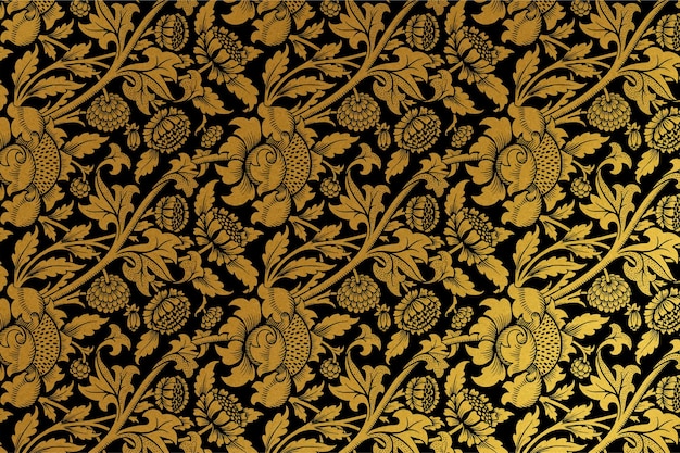 ウィリアムモリスによるアートワークからのヴィンテージ黄金の花の背景ベクトルリミックス