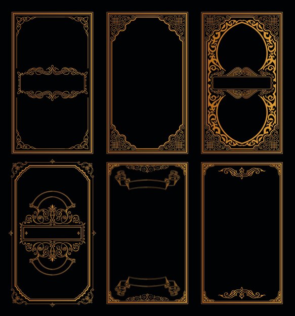 Vintage golden retro cards set template calligraphic frames and engraving flourishes design