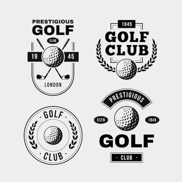 Vettore gratuito collezione di logo di golf vintage in bianco e nero