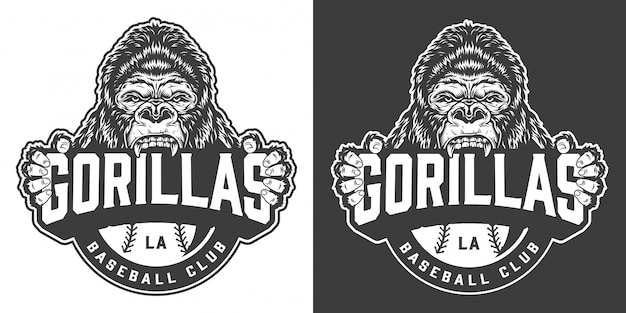 Vettore gratuito logotipo di gorilla baseball club vintage