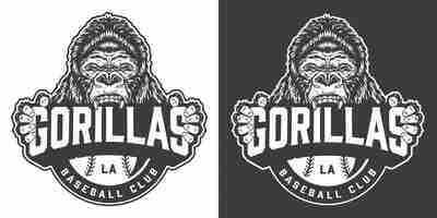 Vettore gratuito logotipo di gorilla baseball club vintage