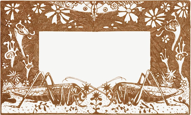 Free vector vintage grasshopper frame vector, remix from artworks by theo van hoytema