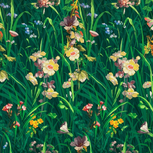 ヴィンテージ緑の花の背景ベクトル