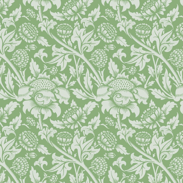 Free vector vintage green floral ornament seamless pattern background
