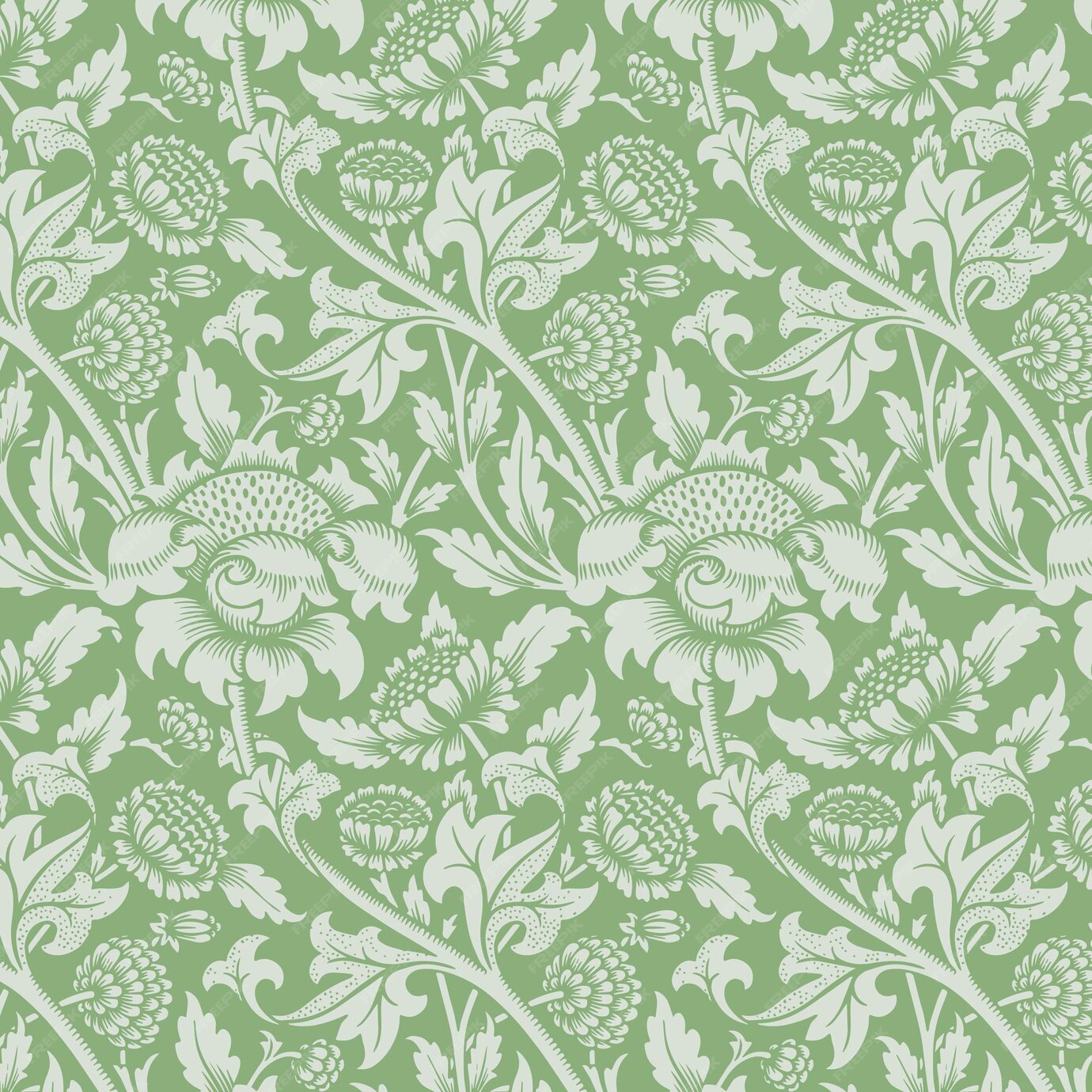 Free Vector | Vintage green floral ornament seamless pattern background