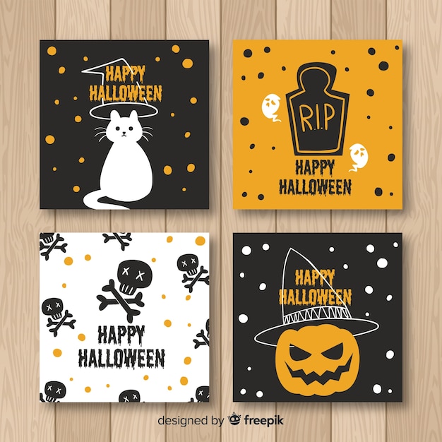 Vettore gratuito collezione vintage di carte di halloween