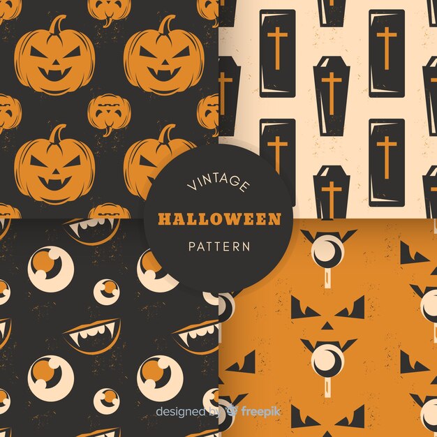 Free Vector vintage halloween pattern collection