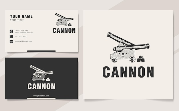 Vintage hand drawn cannon medieval logo with business card template