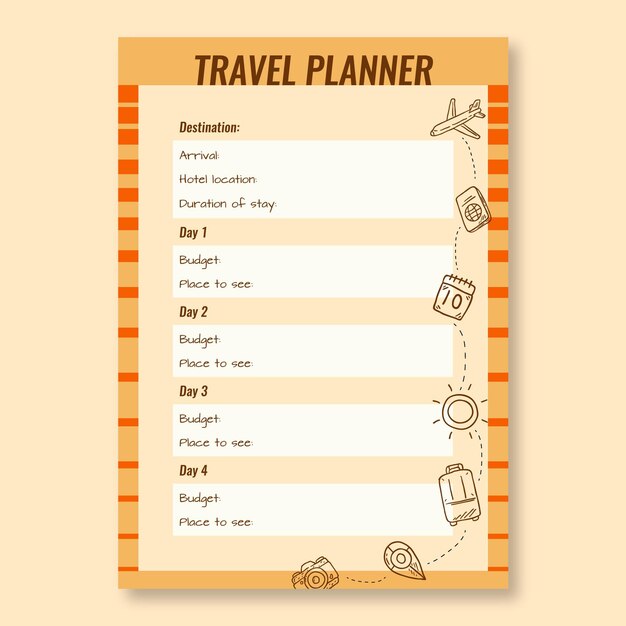 Vintage hand drawn explore the world travel planner template