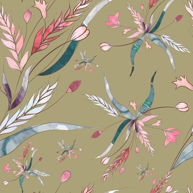 Free vector vintage hand drawn floral watercolor seamless pattern