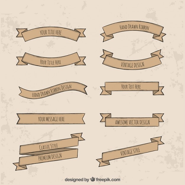 Free vector vintage hand drawn ribbon collection