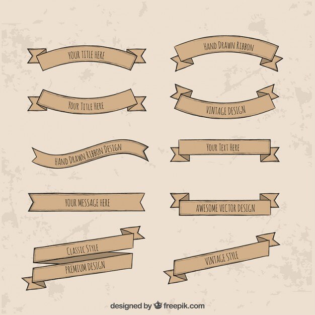 Free Vector vintage hand drawn ribbon collection 