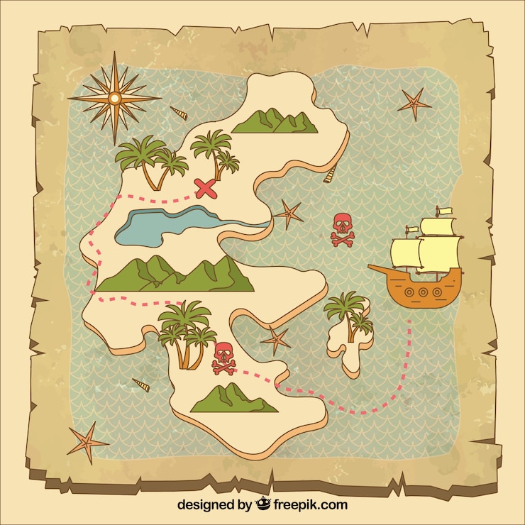 Free Vector vintage hand drawn treasure map background