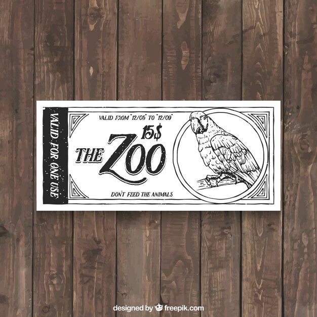 Vintage hand drawn zoo ticket