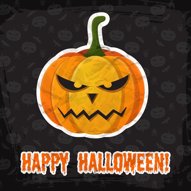 Free vector vintage happy halloween template with inscription and evil pumpkin paper sticker