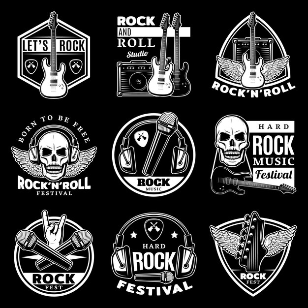 Vintage Hard Rock Music Labels Set