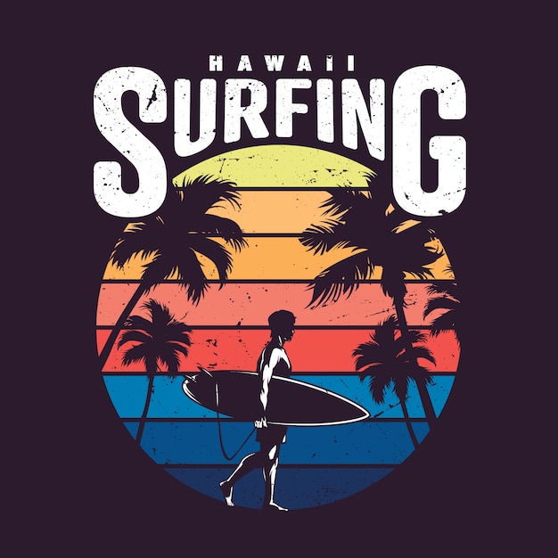 Vettore gratuito etichetta vintage surf hawaii