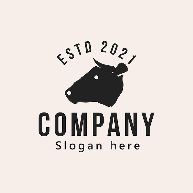 Vintage head cow farm and butcher logo design vector illustration