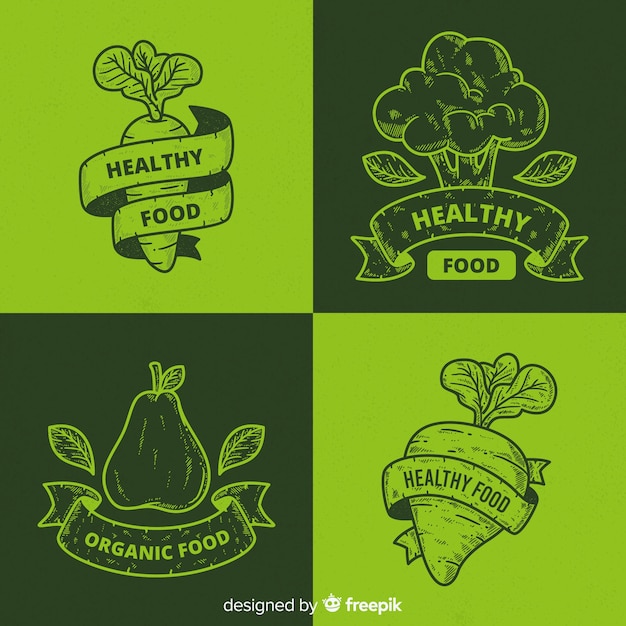 Vintage healthy food logo set