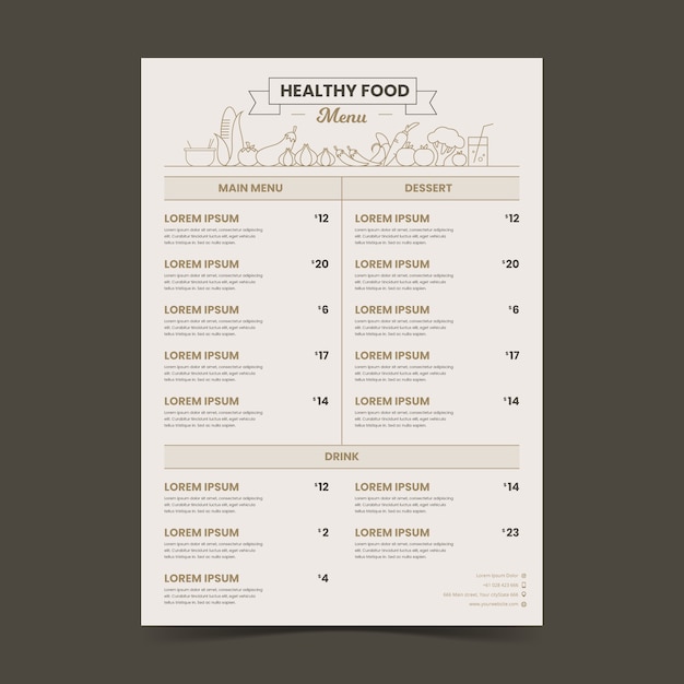 Vintage healthy food menu template