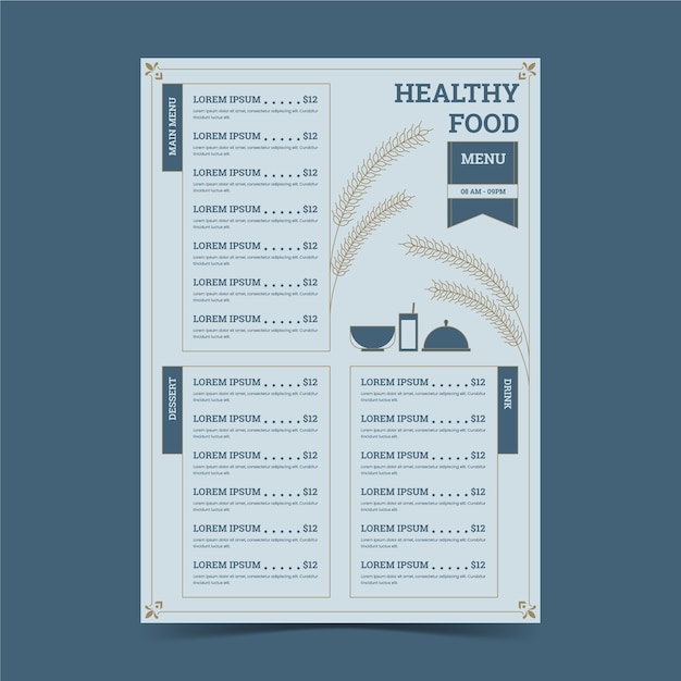 Vintage healthy food menu template