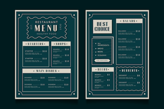 Free vector vintage healthy food menu template