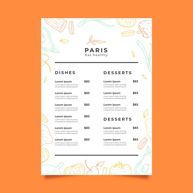 Vintage healthy food menu template