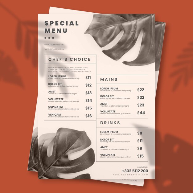Vintage healthy food restaurant menu template