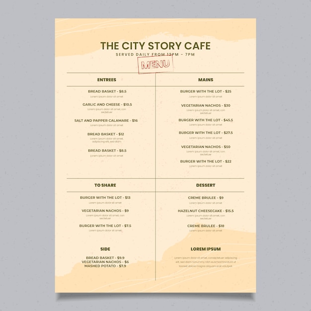 Vintage healthy food restaurant menu template