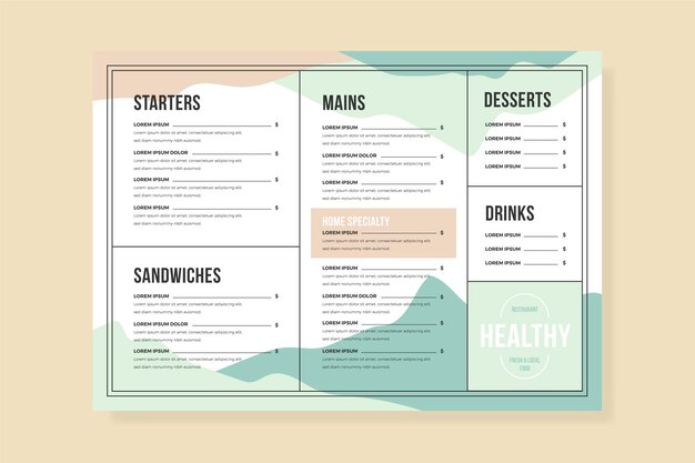 Vintage healthy food restaurant menu template