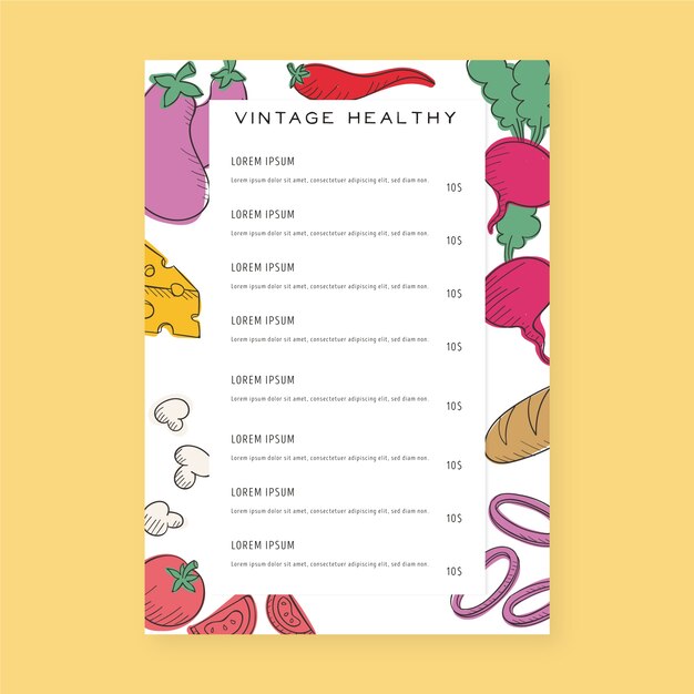 Vintage healthy food restaurant menu template