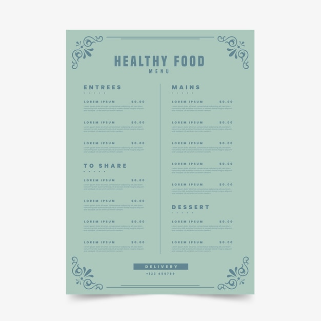 Vintage healthy food restaurant menu template