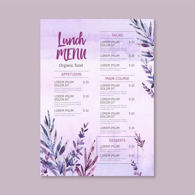 Vintage healthy food restaurant menu template