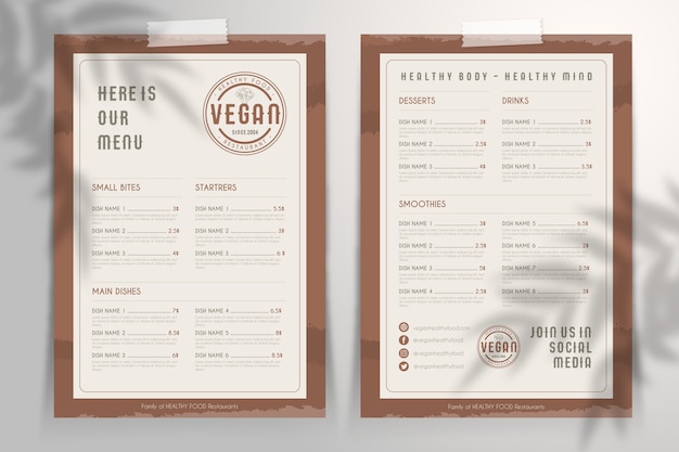 Free vector vintage healthy food restaurant menu