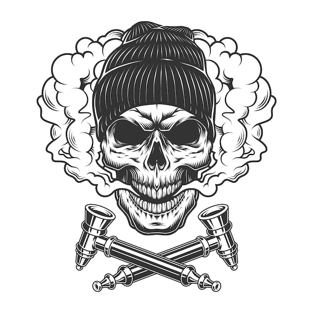 Free vector vintage hipster skull wearing beanie hat