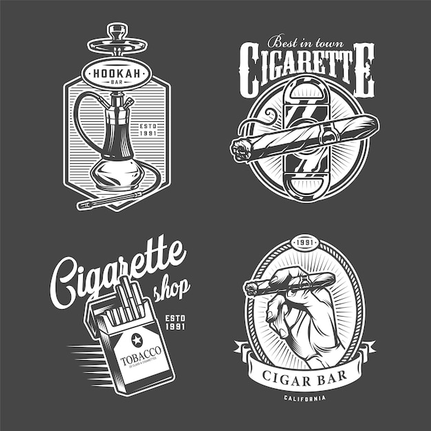 Free vector vintage hookah and cigar bar logos