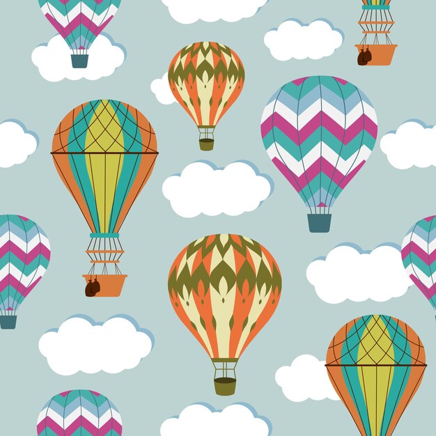 Vintage hot air balloons seamless pattern.