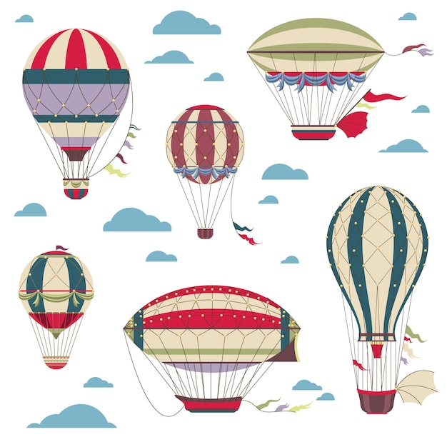 Vintage hot air balloons set in the sky