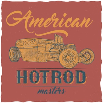 Винтажный дизайн этикетки футболки хотрод с иллюстрацией нестандартной скорости автомобиля.